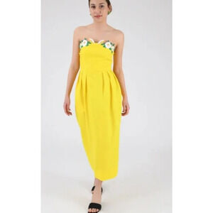 Fanm Mon Yellow Strapless Midi Dress